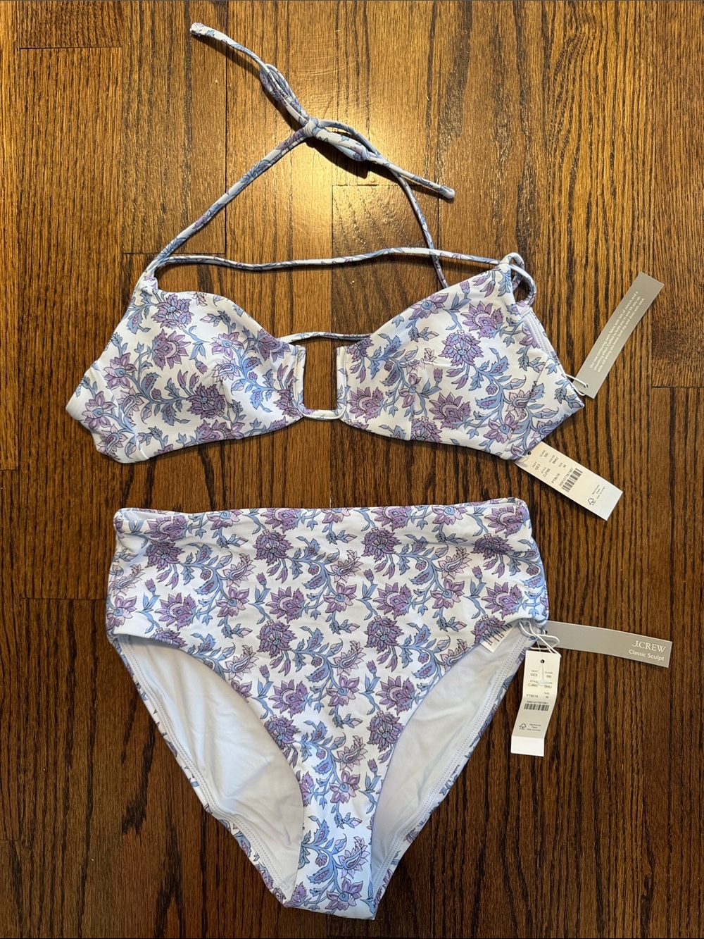 J. Crew White Bikini Set with Purple Floral Print Sz Medium *NWT*